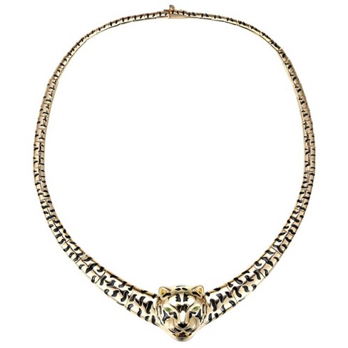 14K Gold Plated Omega Necklace with Black Enamel Leopard Head – A Bold and Elegant Design Featuring a Striking Leopard Head Accent for a Unique Touch - image 1 of 3