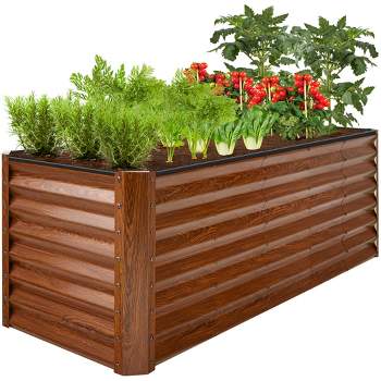Best Choice Products 8x2x2ft Outdoor Metal Raised Garden Bed, Planter Box for Vegetables, Flowers, Herbs - Wood Grain