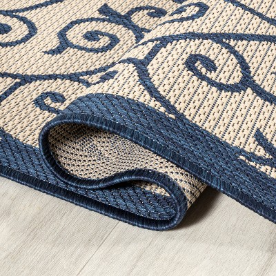Madrid Navy and Beige Filigree 4' x 6' Synthetic Area Rug