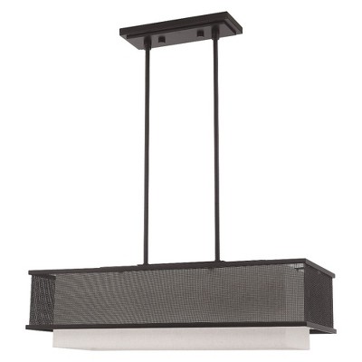 Urban Bronze 3-Light Linear Chandelier with Oatmeal Fabric Shade