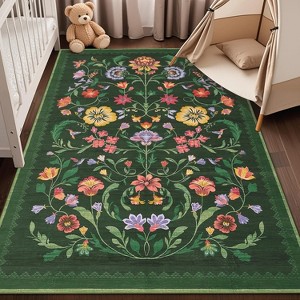 coucheta Multi-size Washable Retro Floral Area Rug for Living Room, Soft Non Slip Vintage Low Pile Stain Resistant Carpet, for Bedrom, Dining Room - 1 of 4