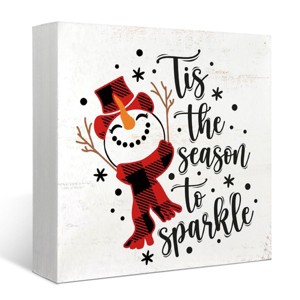 Christmas Snowman Decor Sign,Winter Tis the Season to Sparkle Snowman Wooden Box Sign - 1 of 4