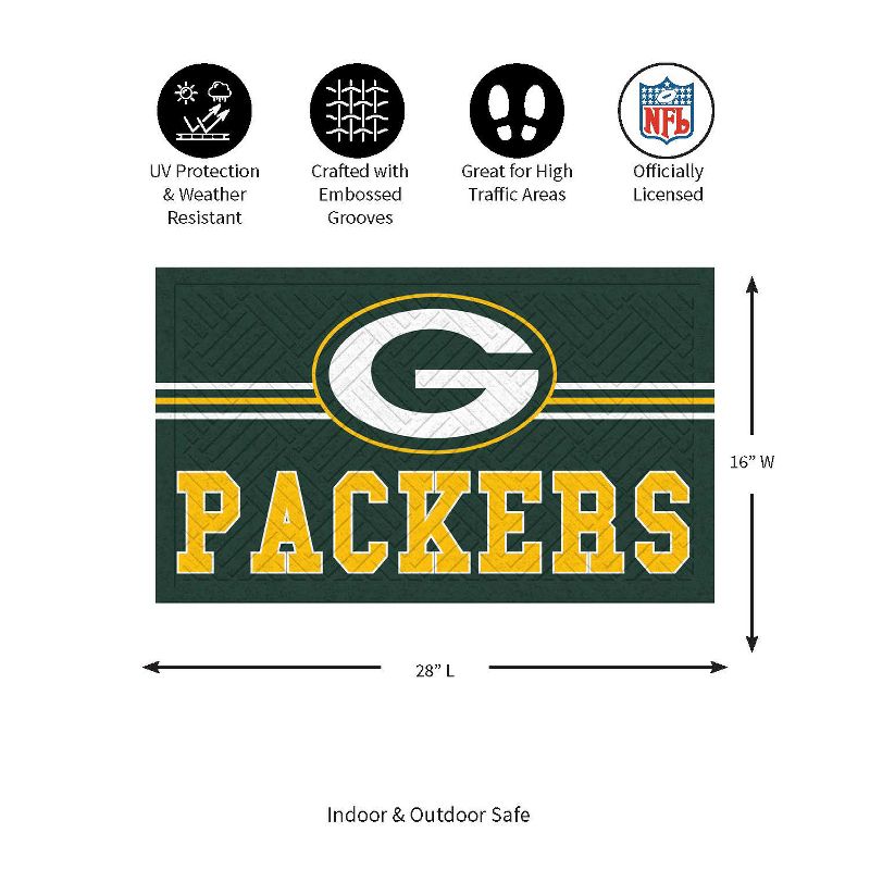 Evergreen NFL Green Bay Packers Embossed Mat Cross Hatch Indoor and Outdoor Doormat, 2 of 6