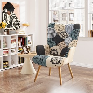 Beautyolove Fabric Upholstered Accent Chair Wingback Armchair with Solid Wood Legs - 1 of 4