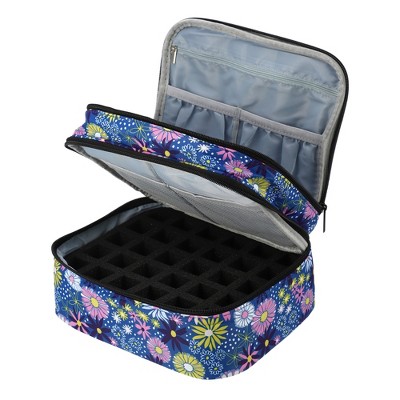 Unique Bargains Double-Layer Nylon Flower Pattern Nail Polish Carrying Case 1Pc