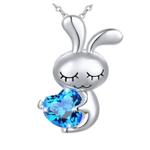 Bunny Love Necklace Sterling Silver Heart Blue Cz Womens Ginger Lyne Collection - 1 of 4