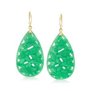 Ross-Simons Carved Jade Floral Drop Earrings With 14kt Yellow Gold - 1 of 3