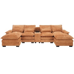 NicBex Modern U-shaped Sofa with Console,Cupholders and USB Ports,Sleeper Couch Set with Chaise for Living Room,Apartment,Orange - 1 of 4