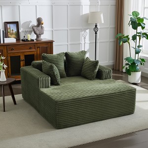 61" Oversized Chaise Lounge Indoor, Extra-Wide Boneless Corduroy Loveseat with Pillows, Armrests, Sofa Couch Reading Chairs for Living Room,Bedroom - 1 of 4