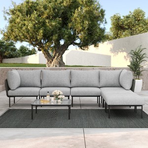 LayinSun 7 Pieces Rope Woven Patio Furniture Set, Modern Modular Sectional Sofa with Coffee Table and Upgrade Thickness Cushion - 1 of 4