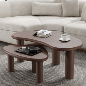 MAYEERTY Solid Wood Coffee Table Set Cashew Shaped in Walnut Color for Living Room Bedroom - 1 of 4