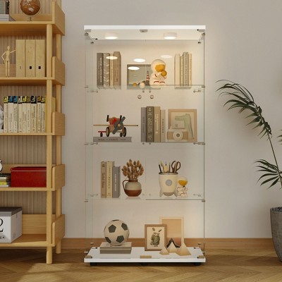 Versatile Tempered Glass Cabinet with Colorful LED Lights, Door Lock, and Adjustable Feet for Any Room