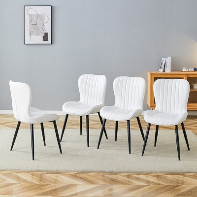 Set of 4 Dining Chair Leather Dinner Chair Armless Chairs with Padded Seat - Modernluxe
