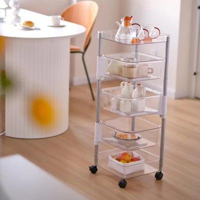Five-Tier Clear and Silver Swivel Bin Storage Tower
