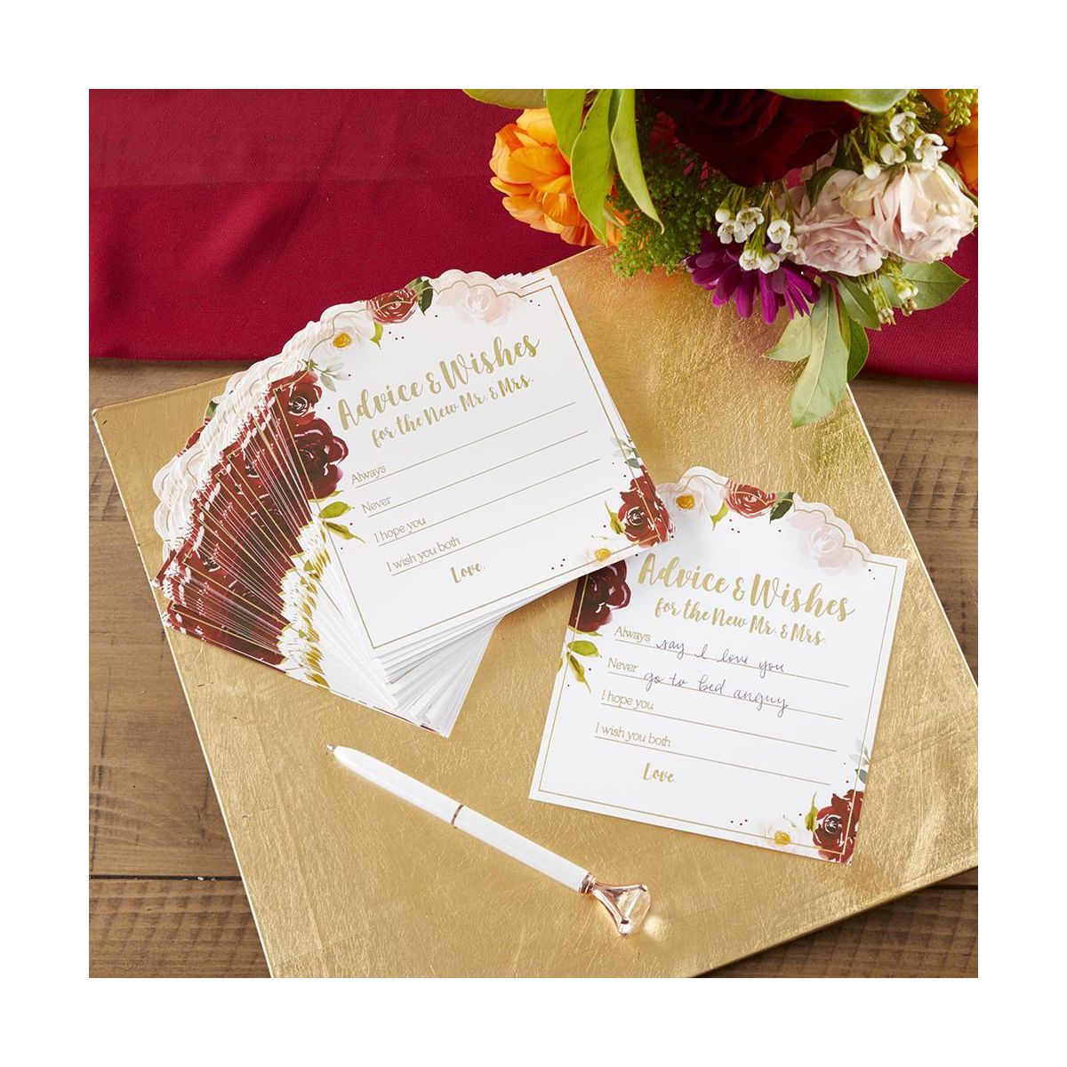 Kate Aspen Burgundy Blush Floral Wedding Advice Card (Set of 50) | 28507NA - thumbnail 6