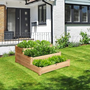 Costway 3 Tier Wooden Raised Garden Bed Planter Kit Outdoor Grow Flower Vegetables - 1 of 4