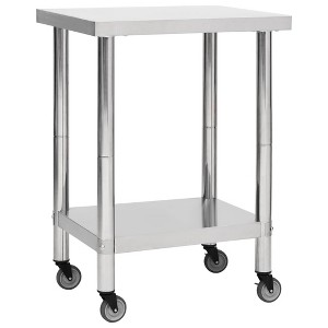 vidaXL Kitchen Work Table with Wheels 23.6"x17.7"x33.5" Stainless Steel - 1 of 4