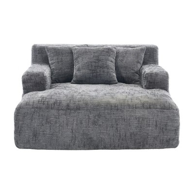 Vynxaria Chenille Lazy Sofa Chaise Longue Armchair with 3 Pillows for Ultimate Comfort