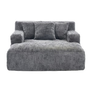 Vynxaria Chenille Lazy Sofa Chaise Longue Armchair with 3 Pillows for Ultimate Comfort - 1 of 4