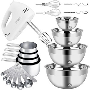 Itopfox Hand Mixer with 4 Nesting Stainless Steel Bowls, 5-Speed Electric Mixer, Includes Measuring Cups & Spoons, 200W Power for Baking & Cooking - 1 of 4