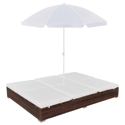 vidaXL Sun Lounger Brown PE Rattan 78.7x55.1x11.0 in Adjustable Armrests