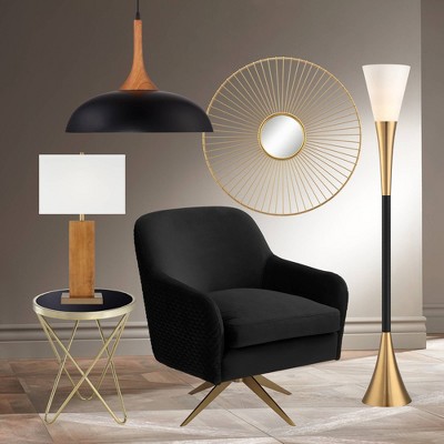 Elegant Black and Brass Torchiere Floor Lamp with Frosted Glass