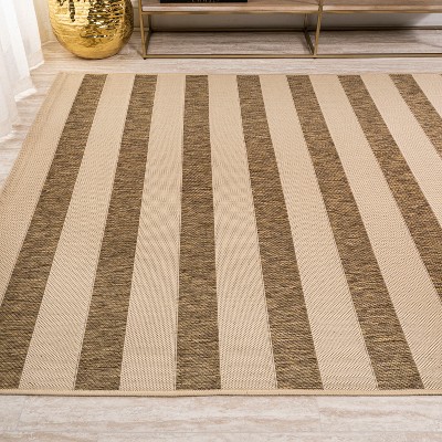 Aveiro Classic Beige and Brown Stripe Synthetic Area Rug - 3x5 Feet