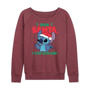 Women's - Lilo and Stitch - Dear Santa I Can Explain Christmas Lightweight French Terry Wide Neck Long Sleeve Shirt - 1 of 4
