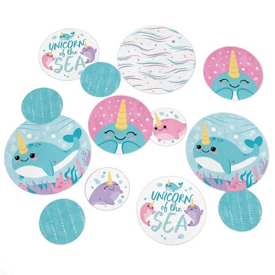 Big Dot of Happiness Narwhal Girl - Under The Sea Baby Shower or Birthday Party Giant Circle Confetti - Party Decorations - Large Confetti 27 Count