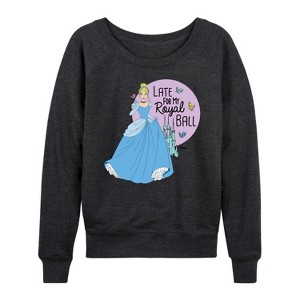 Women's - Disney Princess - Late For My Ball Lightweight French Terry Wide Neck Long Sleeve Shirt - 1 of 4