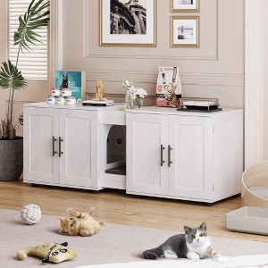 Double Cage Cat Litter Box Enclosure Furniture – Hidden Wooden Enclosed House for 2 Cats - 1 of 4