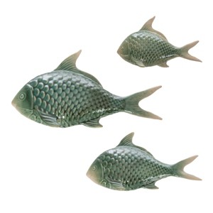 Beachcombers 11.45"H x 2.95"L x 16.53"W Fish Ceramic Sculptural Wall Art Décor Set of 3 - 1 of 4