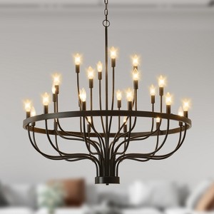 BAOURE Large Black Wagon Wheel Chandeliers 39 Inch, 24 Light Modern Farmhouse Chandelier, Rustic Round Candle chandelier for Dining Room Living Room - 1 of 4