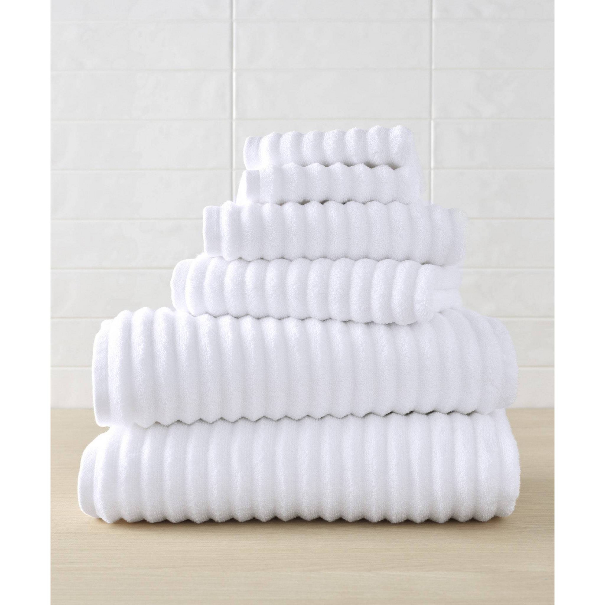 6pc Mason Low Twist Ribbed Towel Set White - Blue Loom: 100% Cotton, Machine Washable, Heavyweight Bath & Hand Towels