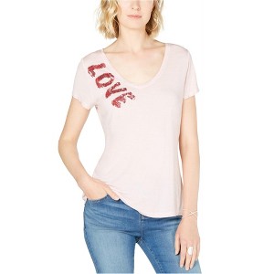 I.N.C International Concepts Womens Love Embellished T-Shirt, Pink, Small - 1 of 1
