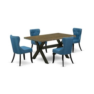 HomeStock 5-Piece Natural Oak Finish Solid Wood Top Dining Table with 4 Parson Chair - 1 of 4