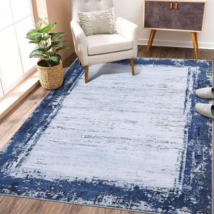 Large 9x12 Area Rug Modern Bordered Washable Rug Non Slip Ultra-Thin Low Pile Indoor Rugs for Living Room - 1 of 4