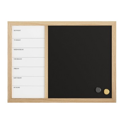 Light Natural Woodgrain Magnetic Weekly Calendar Dry Erase and Chalk Board 24" x 18"