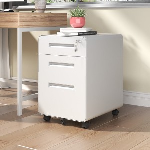 Ridstar Lockable All-Steel Metal Storage Cabinet with 360° Swivel Casters & 3-Drawer for Home & Office-White - 1 of 4