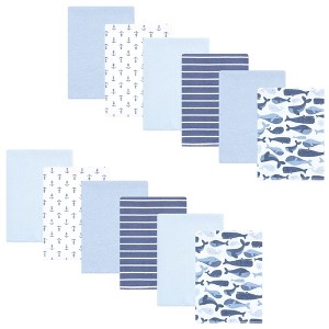Hudson Baby Infant Boys Cotton Flannel Burp Cloths 12pk, Cute Whales, One Size - 1 of 4