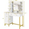 25.6" LED Makeup Vanity Desk, Lighted Mirror, Charging Hub & Storage, White+Gold - 3 of 4