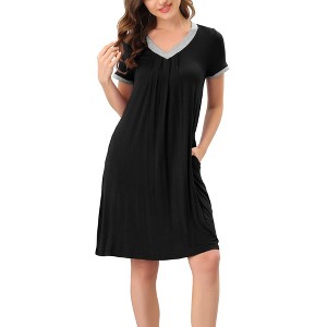 cheibear Women's Soft V-Neck Summer Pajama Lounge Dress with Pockets Nightgowns - 1 of 4
