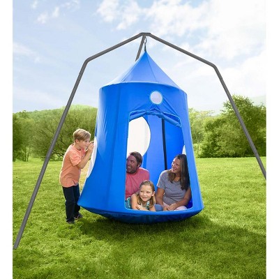 HearthSong Family HugglePod HangOut Hanging Tent with LED String Lights and Family HangOut Stand