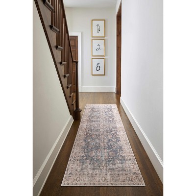 Ivory and Blue Polyester Traditional Rectangular Area Rug