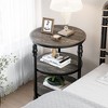 Round End Table, Small Accent Table with 3 Tier Storage Shelves, Farmhouse Wood Side Table, Metal Frame Industrial Night Stand for Living Room - 4 of 4