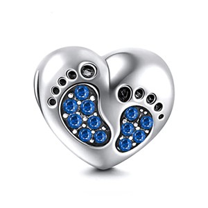 Baby Footprints Heart Charm European Bead CZ Sterling Silver Ginger Lyne Collection - 1 of 4