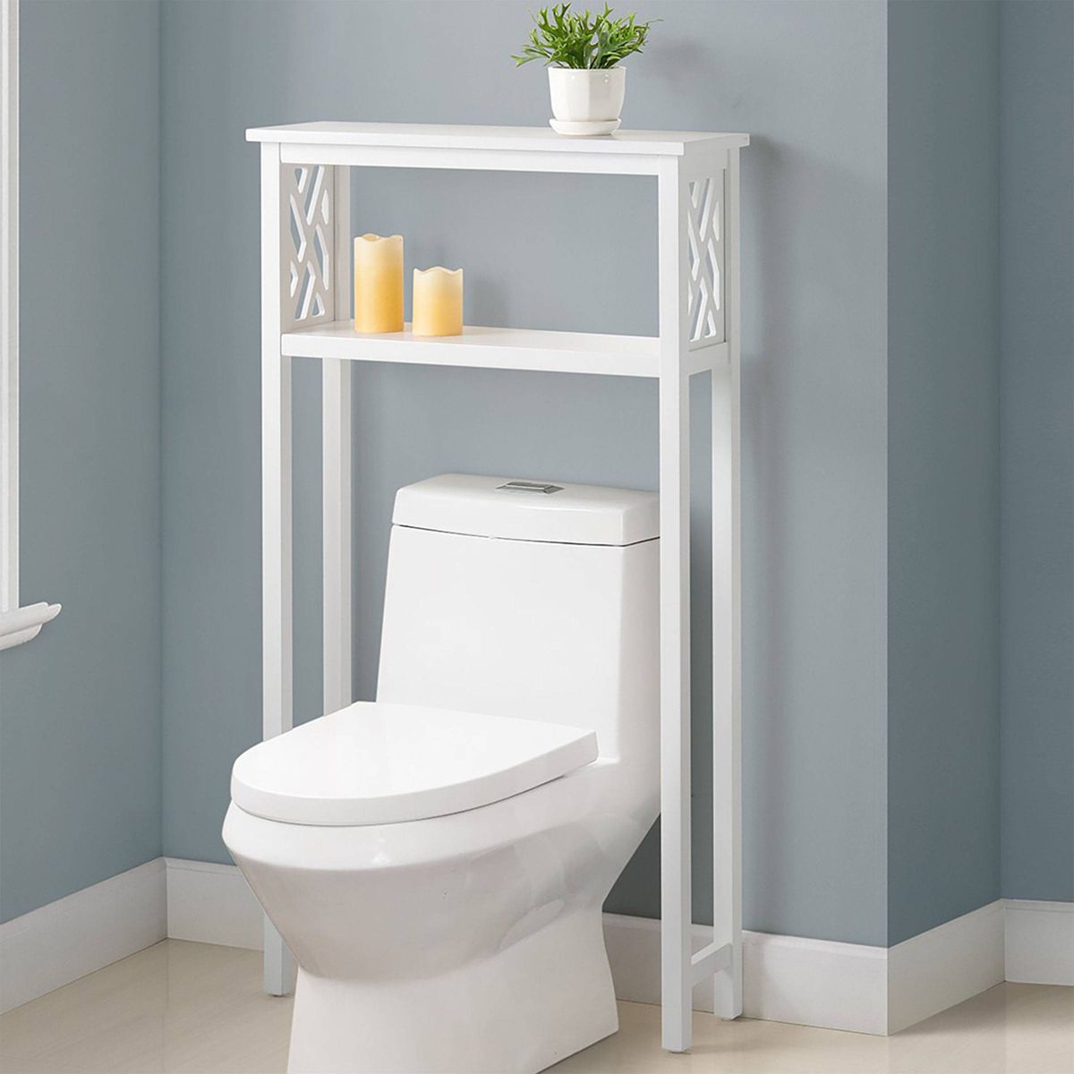 Alaterre Furniture 2-Tier 27"x48" Coventry Freestanding Over-the-Toilet Bathroom Storage Shelf for Toiletries/Towels and Decor White - thumbnail 2