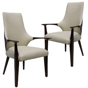 LeisureMod Elm Modern Dining Arm Chair in Leather Upholstery with Wood Legs for Mid-Century Kitchen and Home, Set of 2 - 1 of 4