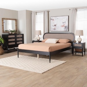 Baxton Studio Shirin Mid-Century Beige Fabric and Black Wood Queen 4-Piece Bedroom Set with Two nightstands - 1 of 4