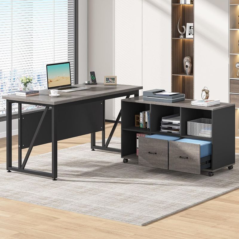 Tribesigns 55-inch L-shaped Executive Computer Desk with 43-inch Lateral File Cabinet, Large Workstation Business Furniture for Home Office, 5 of 9